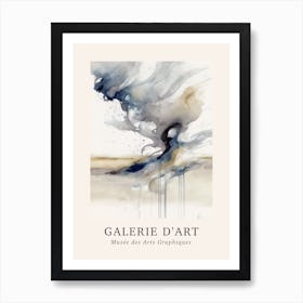 Galerie D'Art Abstract Watercolour Marble Blue And Grey 1 Art Print
