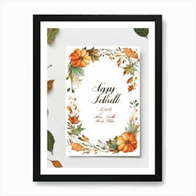 Calligraphic Font Featuring The Word Happy Fall In A Horizontal Layout Emulating An Artists Hand (1) Art Print