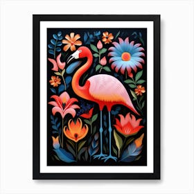 Folk Bird Illustration Greater Flamingo 1 Art Print