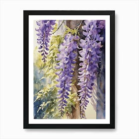 Wisteria Flowers - Summer in an English Garden Watercolor Large Artwork | HD Painting by John Arwen Art Print