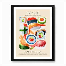 Sushi Print Kitchen Art Kitchen Poster Food Art Mid Century Modern Japan Print Art Print