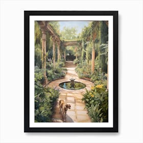 Painting Of A Dog In Gardens Of Alhambra, Spain In The Style Of Watercolour 02 Art Print