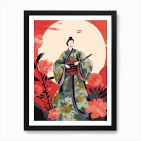 Samurai Illustration Floral 7 Art Print