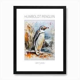 Humboldt Penguin Grytviken Watercolour Painting 2 Poster Art Print