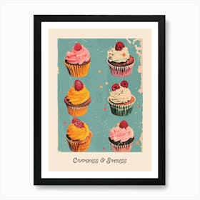 Cupcakes & Smiles Retro Poster 3 Art Print