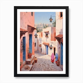 Chefchaouen Morocco 4 Vintage Pink Travel Illustration Art Print