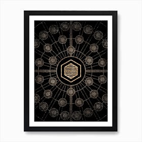 Geometric Glyph Radial Array in Glitter Gold on Black n.0048 Art Print