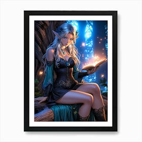 Elf Girl Reading A Book Art Print