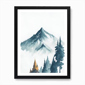 Mountain And Forest In Minimalist Watercolor Vertical Composition 27 Art Print