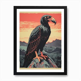 Vintage Bird Linocut California Condor 2 Art Print