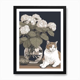 Drawing Of A Still Life Of Hydrangea With A Cat 4 Art Print