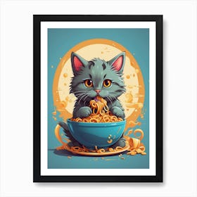 Cat Eating Pasta Art Print