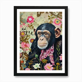 Floral Animal Painting Chimpanzee 3 Poster