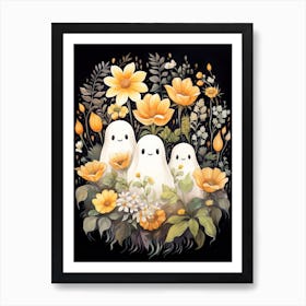 Cute Bedsheet Ghost, Botanical Halloween Watercolour 76 Art Print