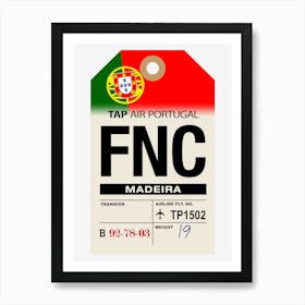 Madeira (FNC) Portugal Vintage Airline Luggage Tag Art Print