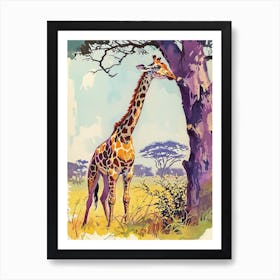 Giraffe Scratching Against The Tree Portrait 1 Art Print