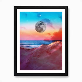 Beach Mountain Moon Collage Art Print