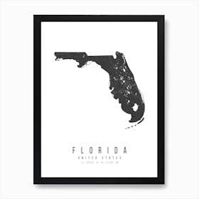 Florida Mono Black And White Modern Minimal Street Map Art Print