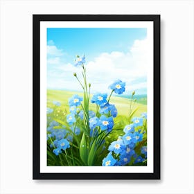 Forget Me Not In Green Field (1) Art Print