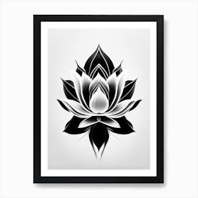 Sacred Lotus Black And White Geometric 1 Art Print