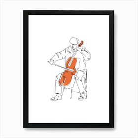 One Line Cellist Playing Cello Art Print