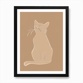 Cat Sitting On A Brown Background - Boho, Line Art Art Print