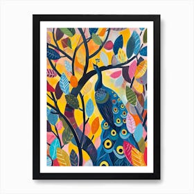 Peacock & The Leaves Painting 6 Art Print