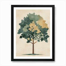 Chestnut Tree Minimal Japandi Illustration 3 Art Print