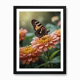 Butterfly On Zinnia Art Print