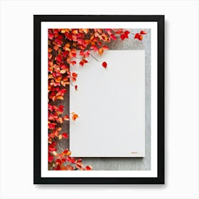 Autumn Leaves Scattered Asymmetrically Across A White Canvas Single Red Berry Placed Off Center Em (4) Art Print