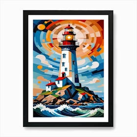Lighthouse Cubism Abstract Art Print