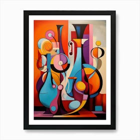 Still Life I, Abstract Vibrant Painting in Cubism Picasso Style Art Print