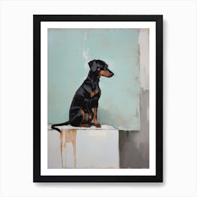 A Black Dog, Painting In Light Teal And Brown 0 Art Print