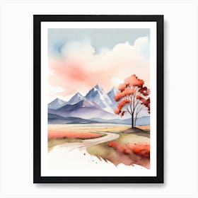 Tranquil Mountains In Minimalist Watercolor Vertical Composition 31 Art Print