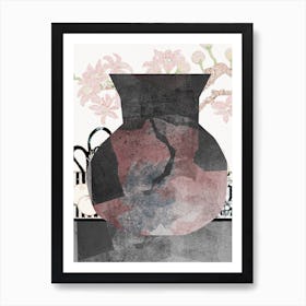 Abstract Still Life With Urn, Rose And Slate, Collage No.12923-07 Art Print