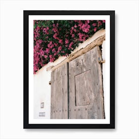 Wooden door with Pink flowers in Eivissa // Ibiza Travel Photography Art Print