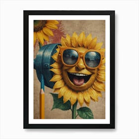 Sunflower With Sunglasses 1 Art Print