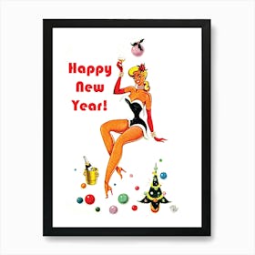 Happy New Year, Pinup Girl With A Champagne Glass Art Print