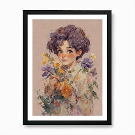 Little Girl With Flowers Art Print