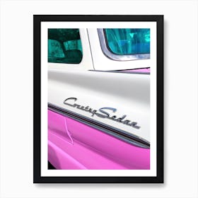 Retro Ford Country Sedan Car In Pink And White Art Print
