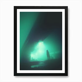 Under the Foggy Industrial Area Bridge at Night Art Print