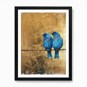 Blue Birds On A Wire 3 Art Print