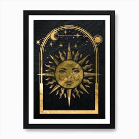 Mystical Gold Moon: Sun & Moon Art Print