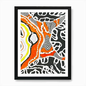 "Liquid dream" art print by Gangachili. Abstract red, orange and yellow shapes. Unique hand drawn wall art Art Print