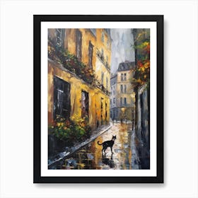 Painting Of A Street In Paris With A Cat 2 Impressionism Art Print