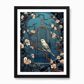 Bird Cage Linocut 2 Art Print