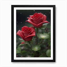 Red Roses At Rainy With Water Droplets Vertical Composition 38 Art Print