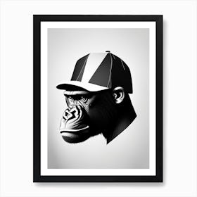 Gorilla In Baseball Cap Gorillas Black & White Geometric 1 Art Print