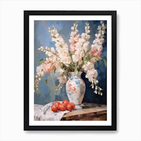 Delphinium Flower And Peaches Still Life Painting 2 Dreamy Art Print