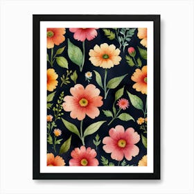 Watercolor Flowers Seamless Pattern 3 Art Print